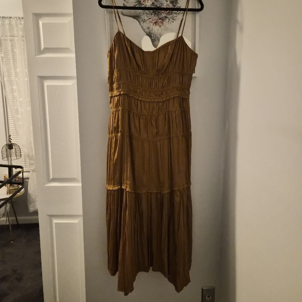 NWOT Anthropologie Golden Brown Midi Dress